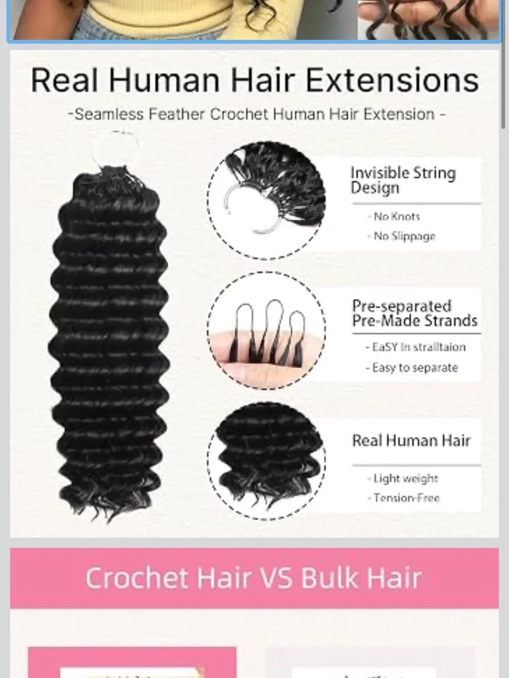 HUMAN HAIR Deep Wave Miracle Knots Crochet Human Hair, 22 Inch 65g